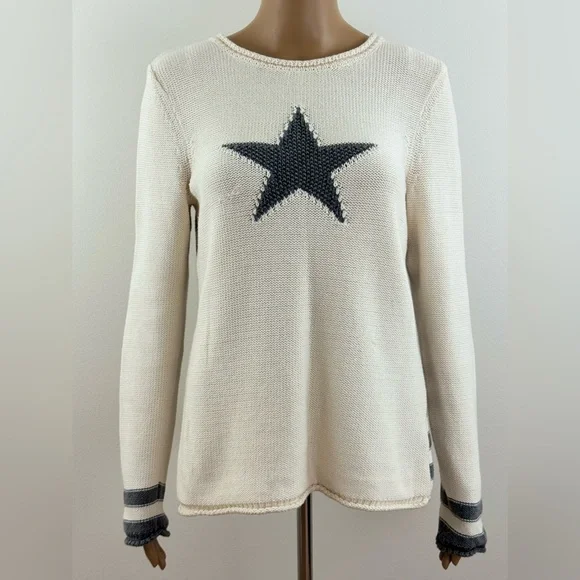 Liz Claiborne Long Sleeve Knit Pullover Sweater, Blue Star Design Women's Size M - Picture 1 of 16